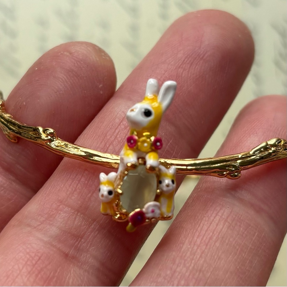 Genuine Les Nerides Gold Rabbit & Bunnies Half Cuff Bracelet